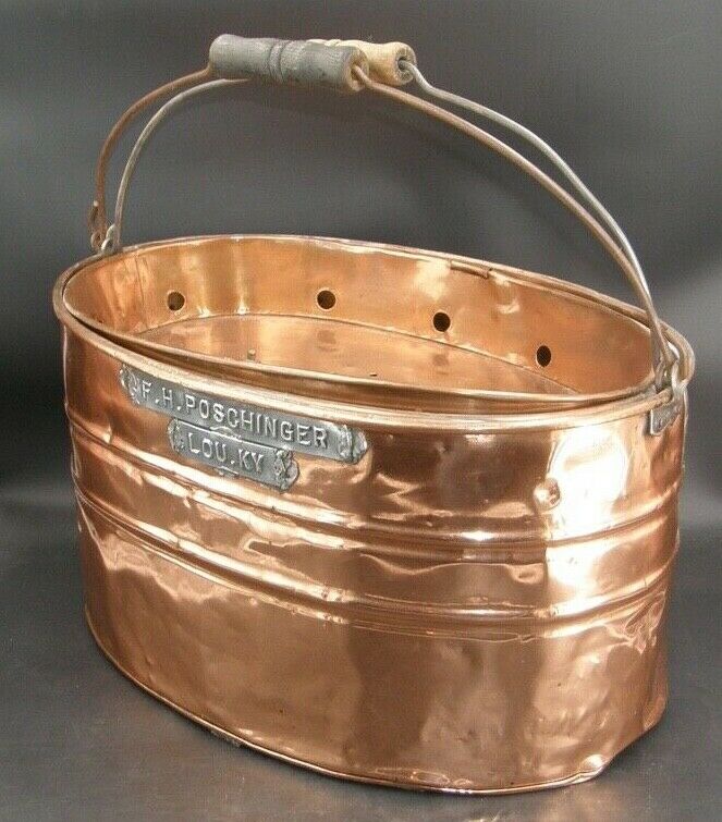 0172:: 1900 Fishing, Bait, Minnow Bucket, signed F.H. Poschinger Lou. KY,  large 18L with an aerator