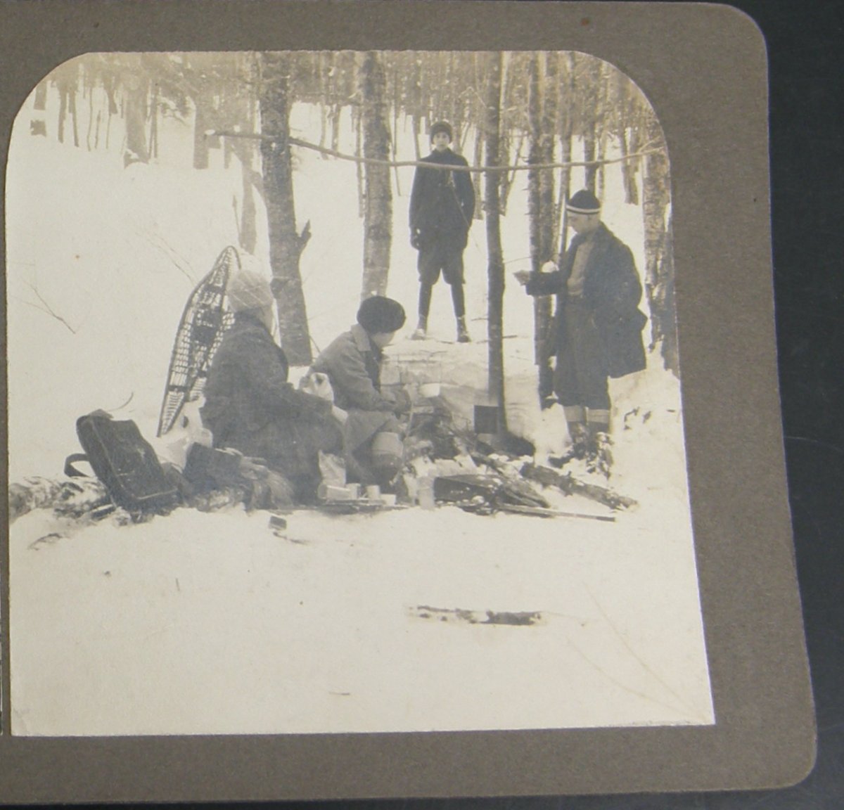 2202:: Stereoviews 1890s Winter Hunting Camp, snow, snowshoes. No ...
